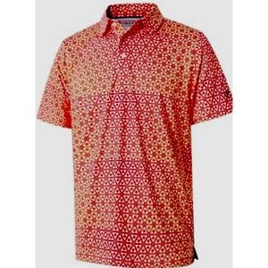 Men's Maelreg Printed Golf Shirts-Kaleidoscope‎ Orange Yellow Red UPF30+ Wicking